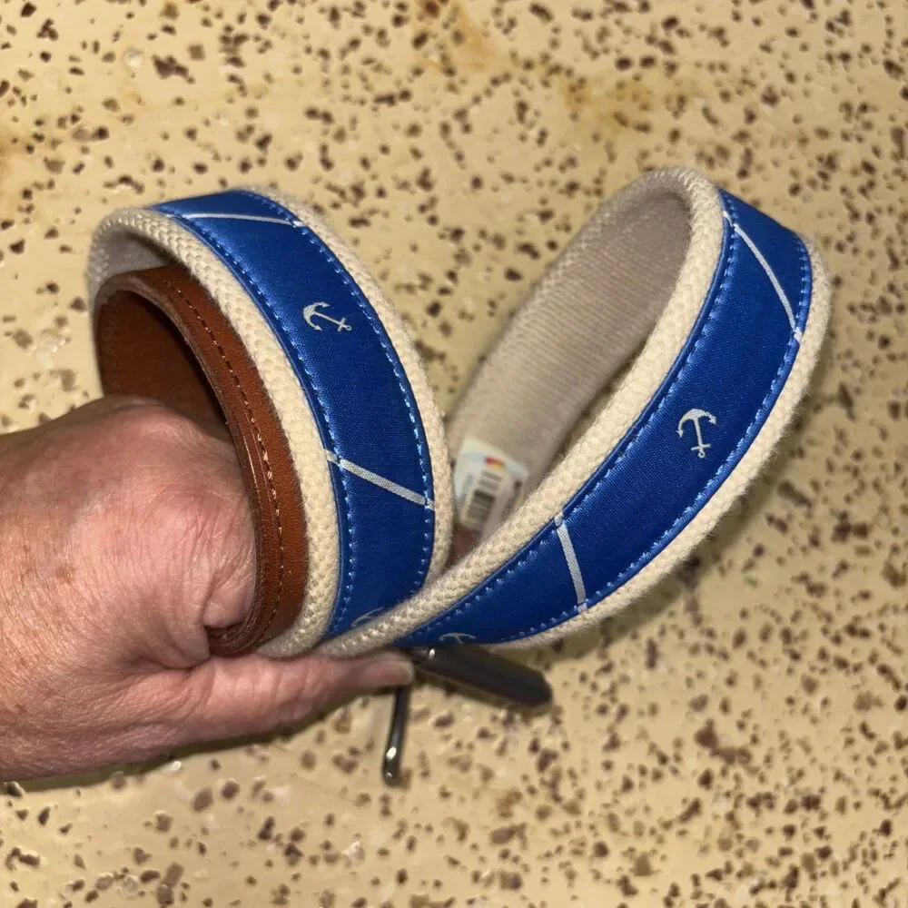Polo Ralph Lauren Men Belt Nautical Blue Anchors Size 32 Buckle